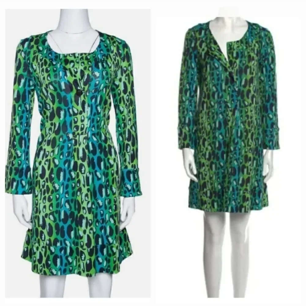 Vintage Y2K Diane Von Furstenberg 100% Silk Gaby Green Leopard Dress Size 6 - Picture 7 of 13